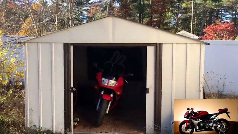 secure motorcycle storage shed, 10ft 11