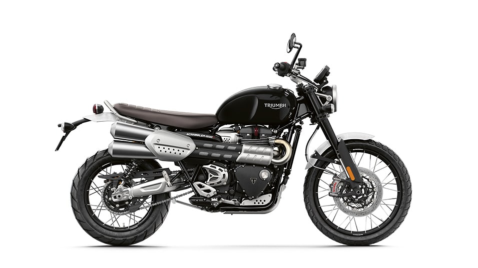 a black and silver motorcycle on a white background.